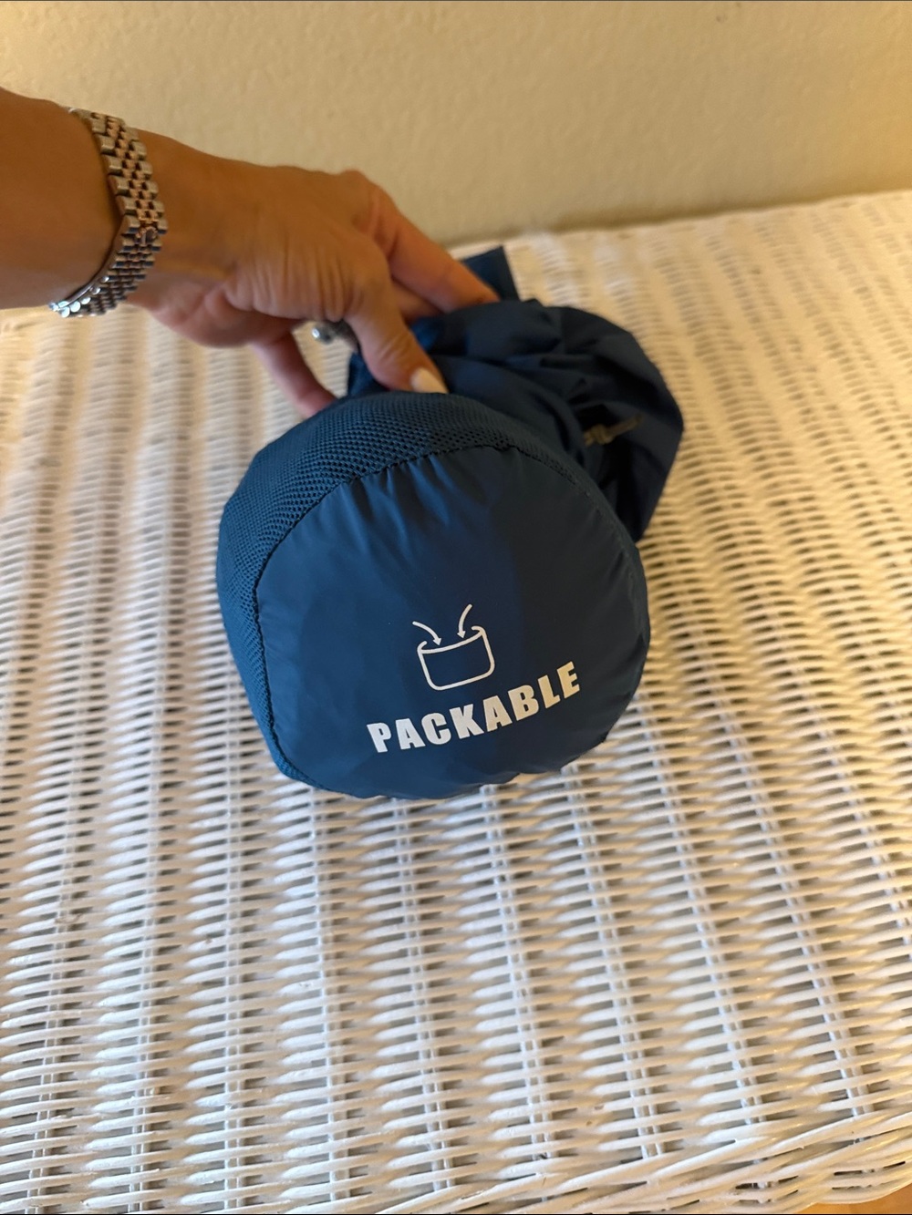 Packable Blue Women’s Jacket with Travel Pouch